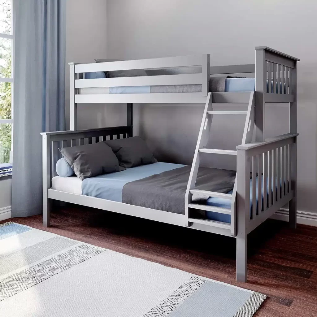 SOLID WOOD TWIN OVER FULL BUNK BED IN GREY FINISH
