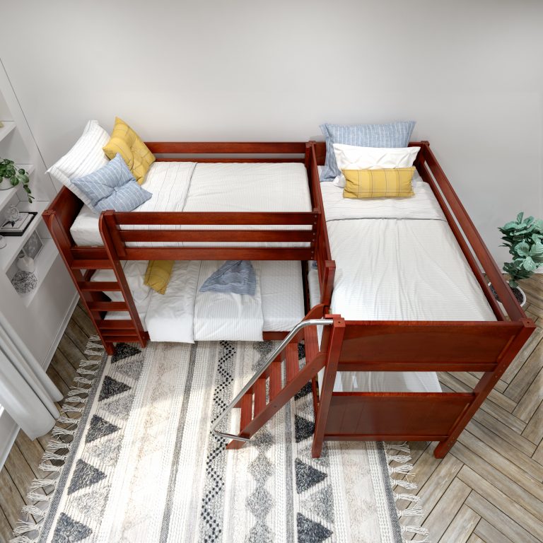 quattro chestnutl with panel bed above view dressed with bedding