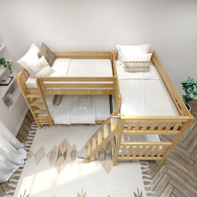 quattro natural with slat bed above view dressed with bedding