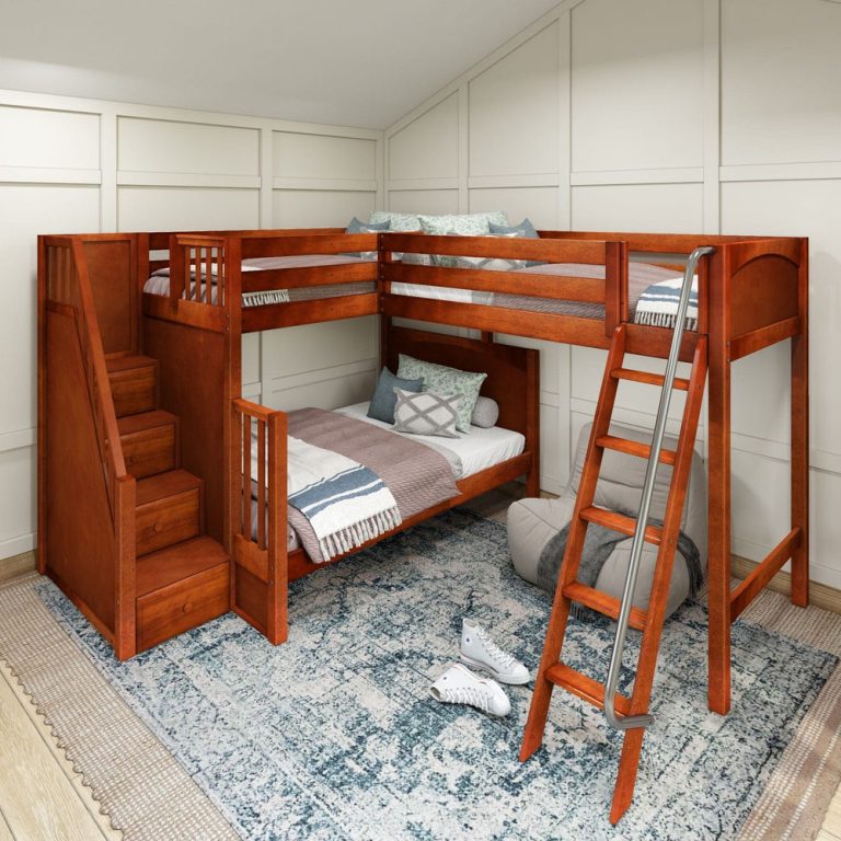 Twin over Full and Twin High Corner Loft Bunk with Angled Ladder and Stairs on Left Twin over Full and Twin High Corner Loft Bunk with Angled Ladder and Stairs on Left