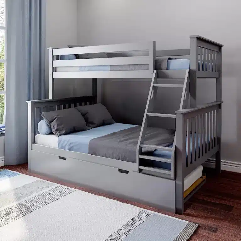 Solid Wood Max and Lily Twin Over Full Bunk Bed with Trundle in Grey