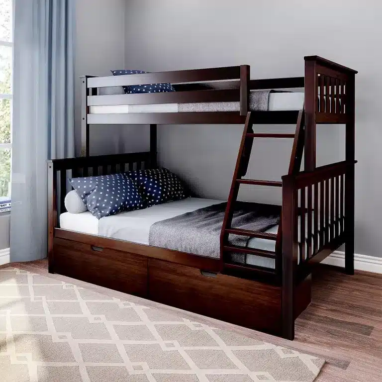 SOLID WOOD TWIN OVER FULL BUNK BED IN ESPRESSO WITH STORAGE