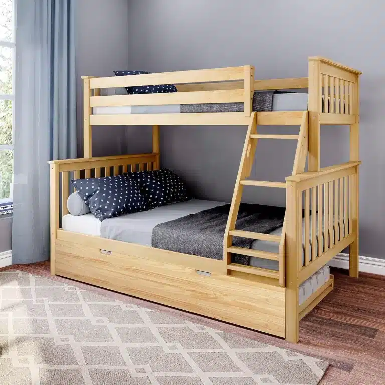 Max and Lily Solid Wood Twin Over Full Bunk Bed In Natural With Trundle Bed