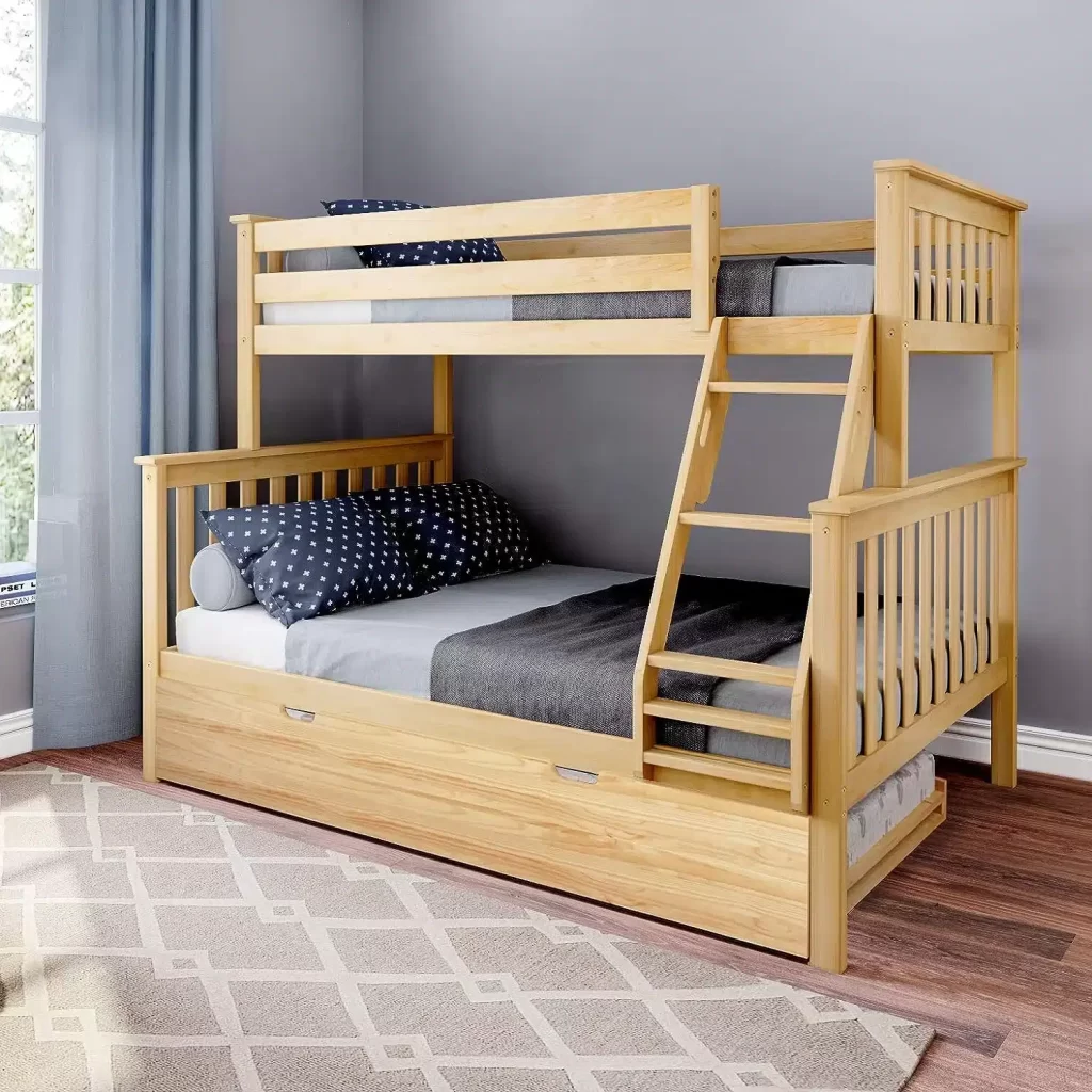 SOLID WOOD TWIN OVER FULL BUNK BED IN NATURAL WITH TRUNDLE BED