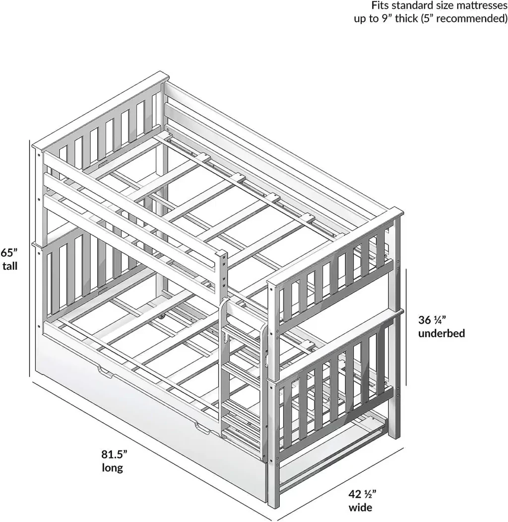 Max and Lily Twin Over Twin Bunk Bed With Trundle in Grey - Image 9