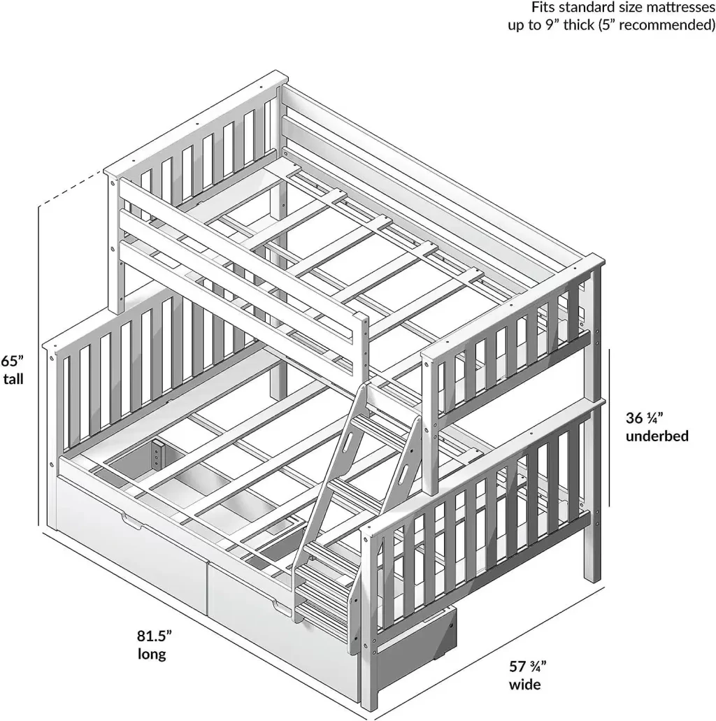 Max and Lily Twin Over Full Bunk Bed with Storage in White - Image 6