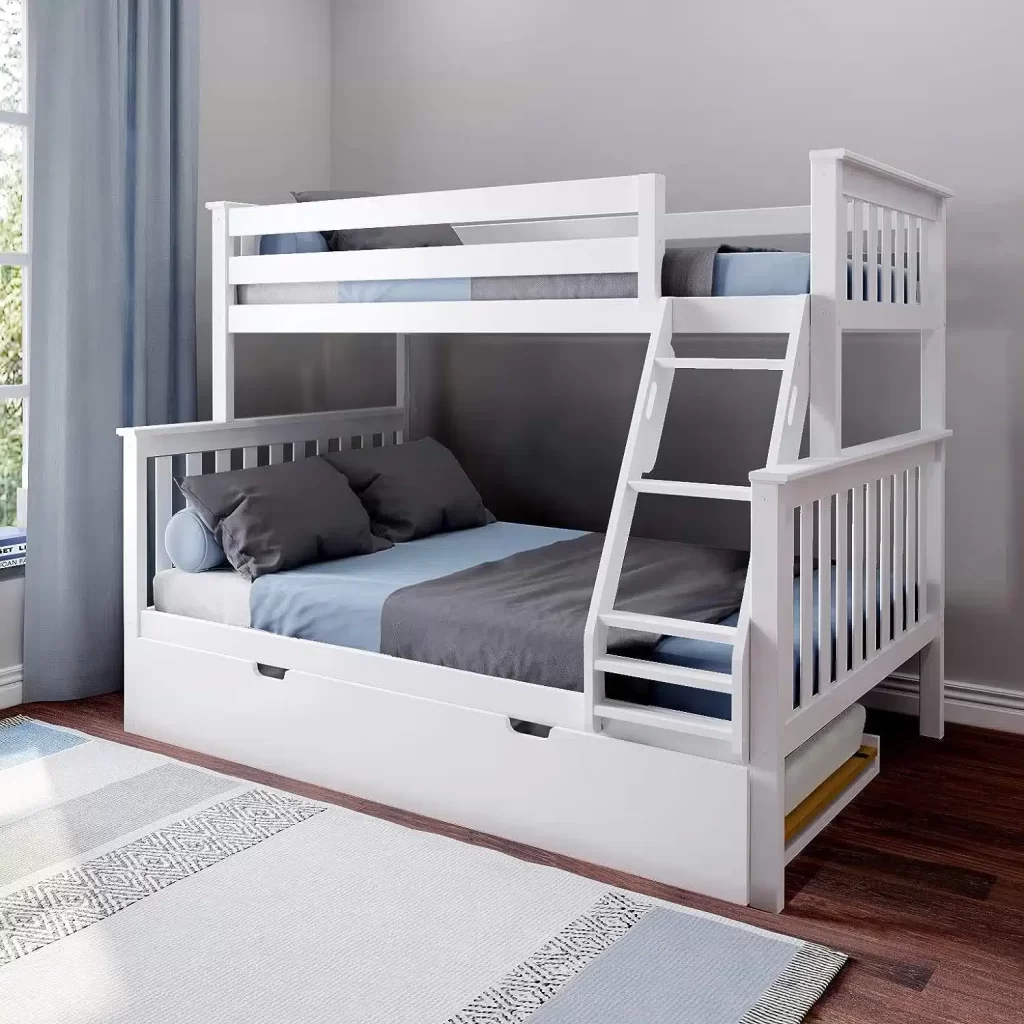 Solid Wood Max And Lily Twin Over Full Bunk Bed With Trundle In White