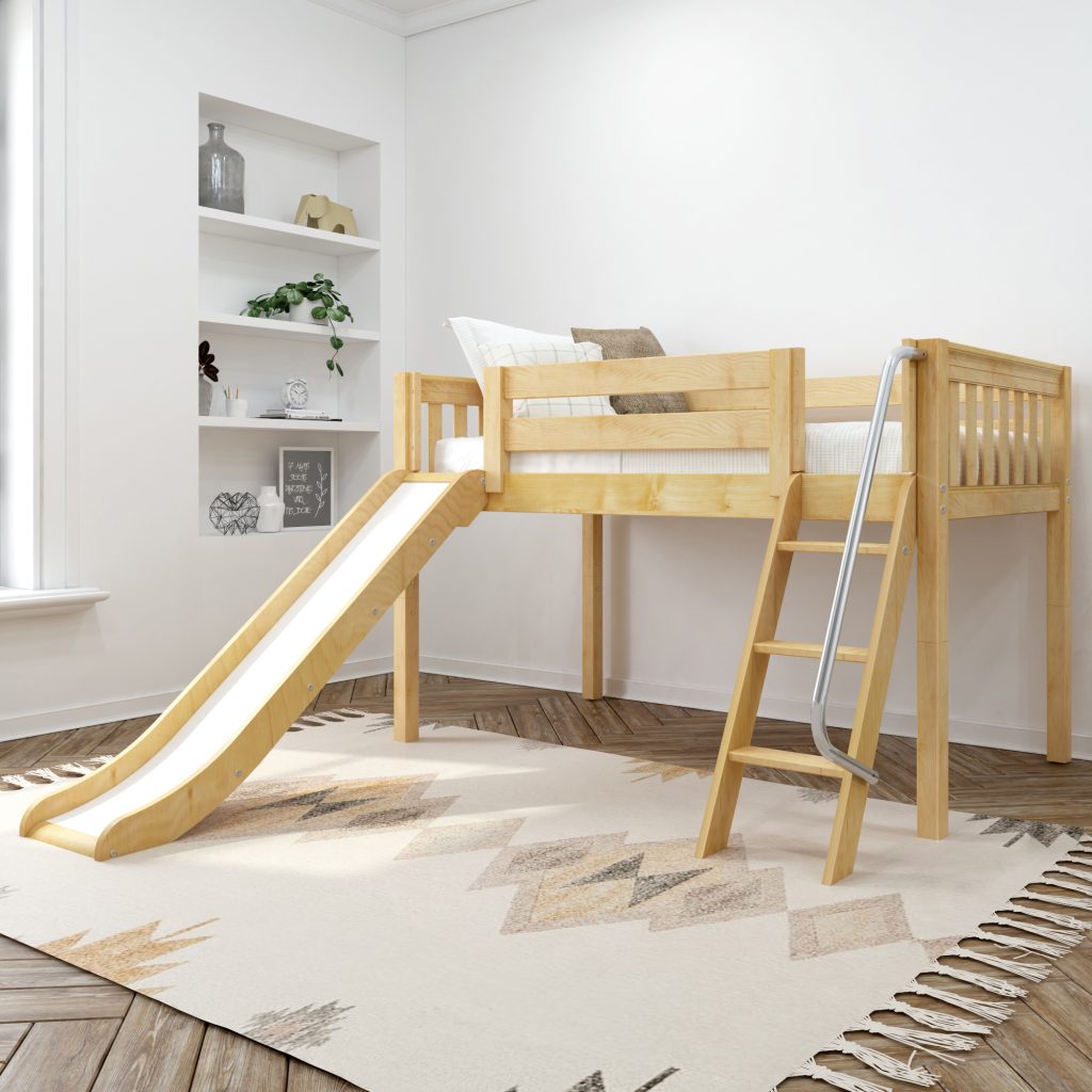 Solid Wood Maxtrix Wow NS Twin Low Loft Bed With Slide In Natural