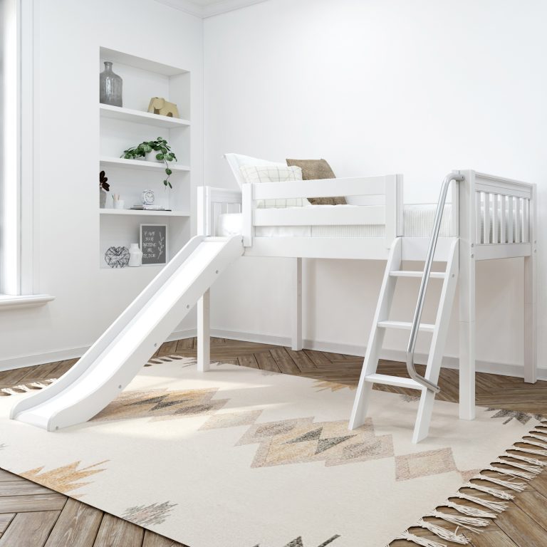 Solid Wood Maxtrix Wow WS Twin Low Loft Bed With Slide In White Solid Wood Maxtrix Wow WS Twin Low Loft Bed With Slide In White