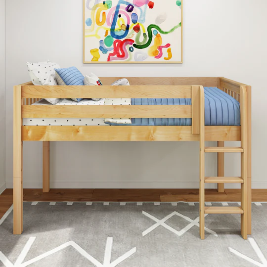 Twin Low Loft Bed with Ladder In Natural Finish