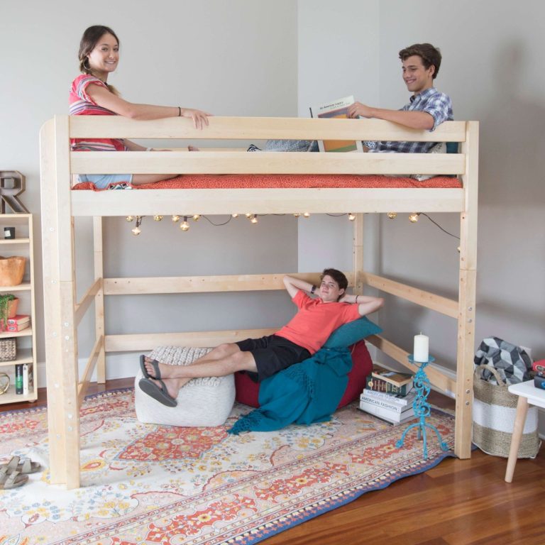Queen Size High Loft Bed with Straight Ladder