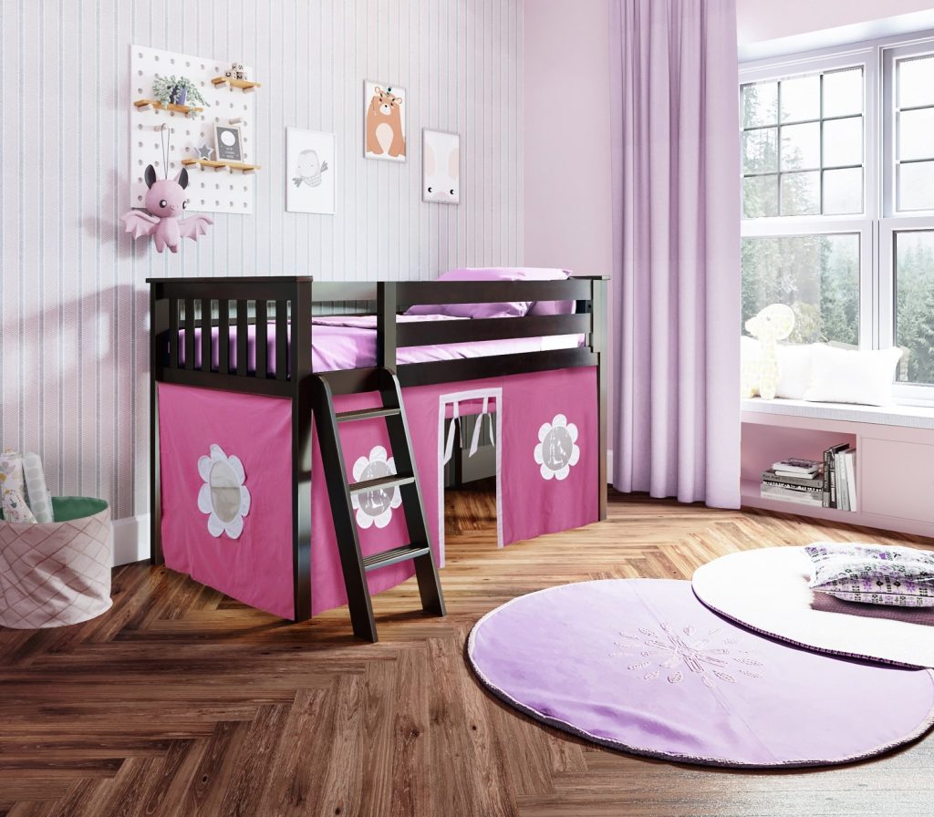 Max and Lily Twin Low Loft Bed with Curtain In Espresso - Image 4