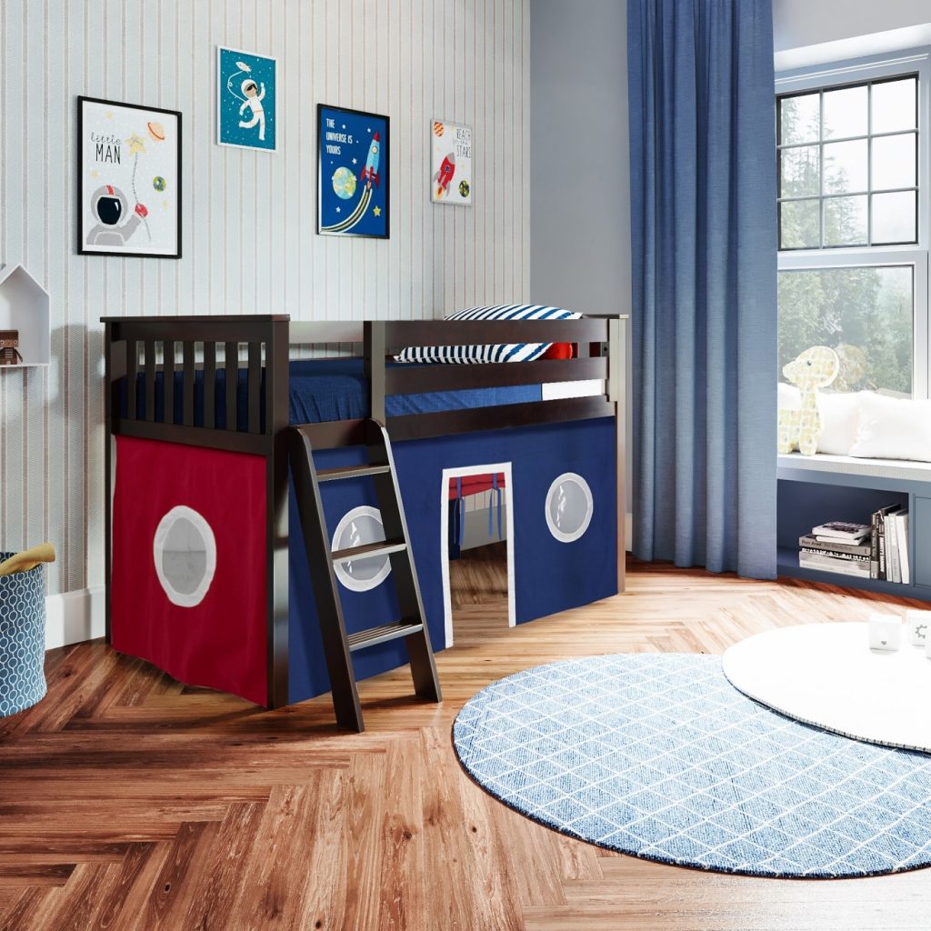 Max and Lily Twin Low Loft Bed with Curtain In Espresso