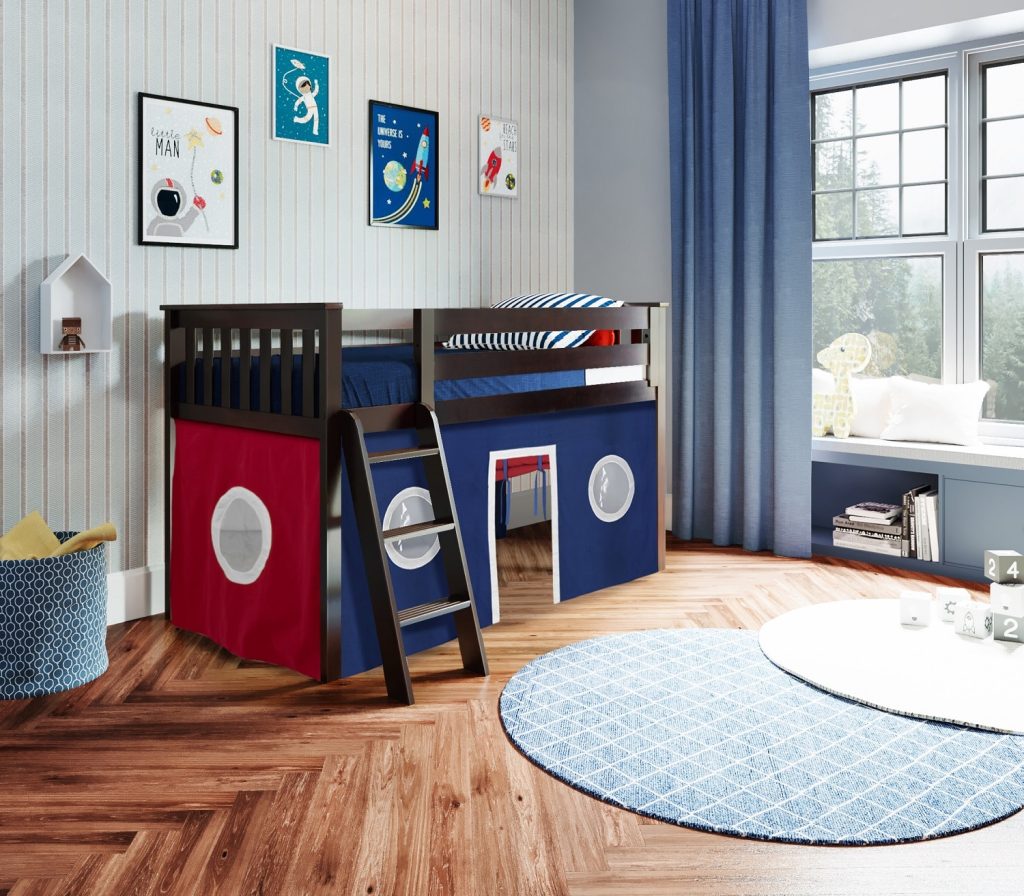 Max and Lily Twin Low Loft Bed with Curtain In Espresso - Image 5
