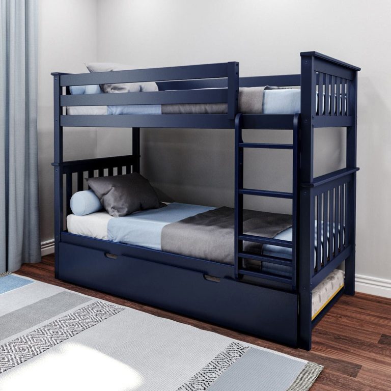 blue Twin Over Twin Bunk Bed with Trundle in Blue
