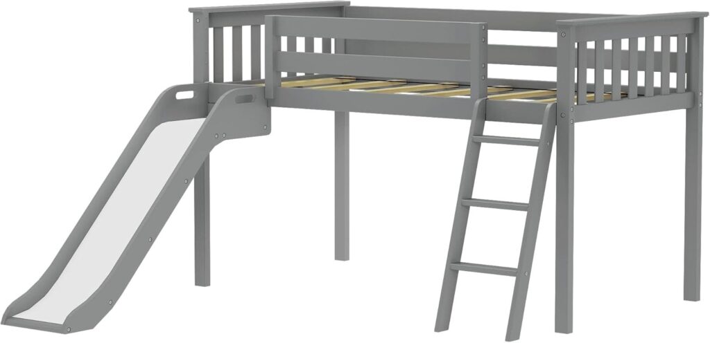 Max And Lily Twin Low Loft Bed With Slide In Grey - Image 4