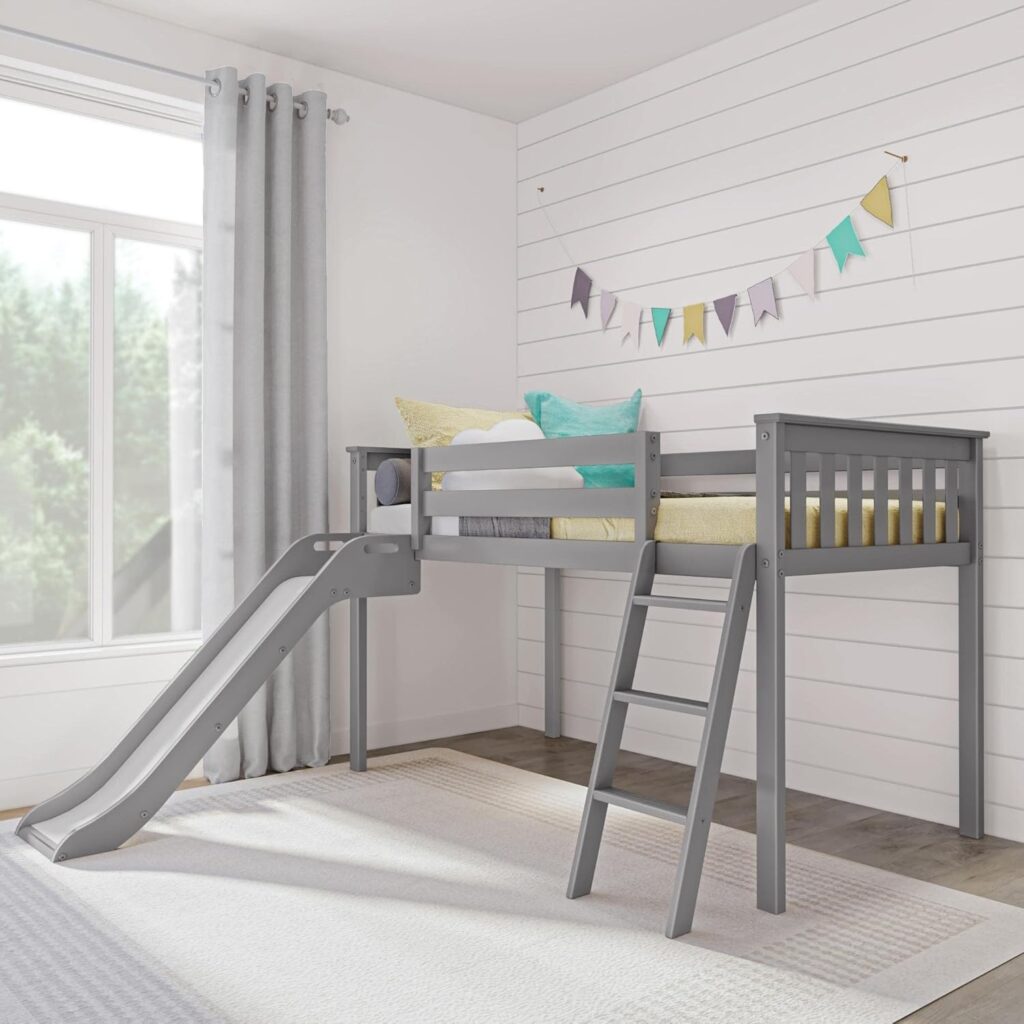 Max And Lily Twin Low Loft Bed With Slide In Grey