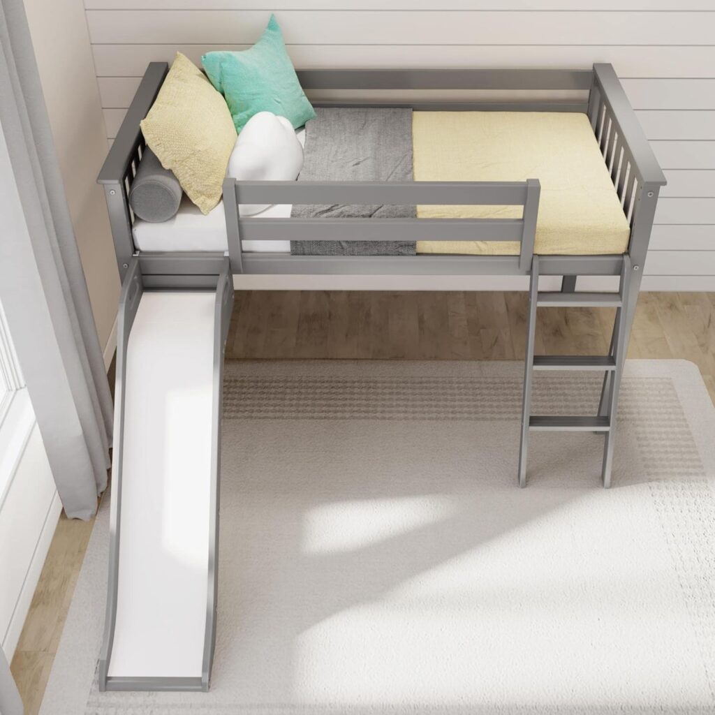Max And Lily Twin Low Loft Bed With Slide In Grey - Image 5
