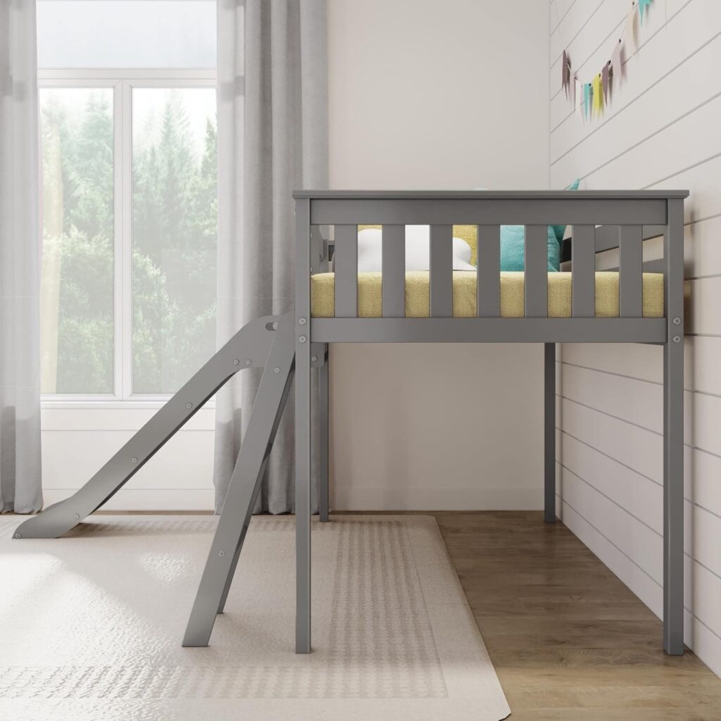 Max And Lily Twin Low Loft Bed With Slide In Grey - Image 8