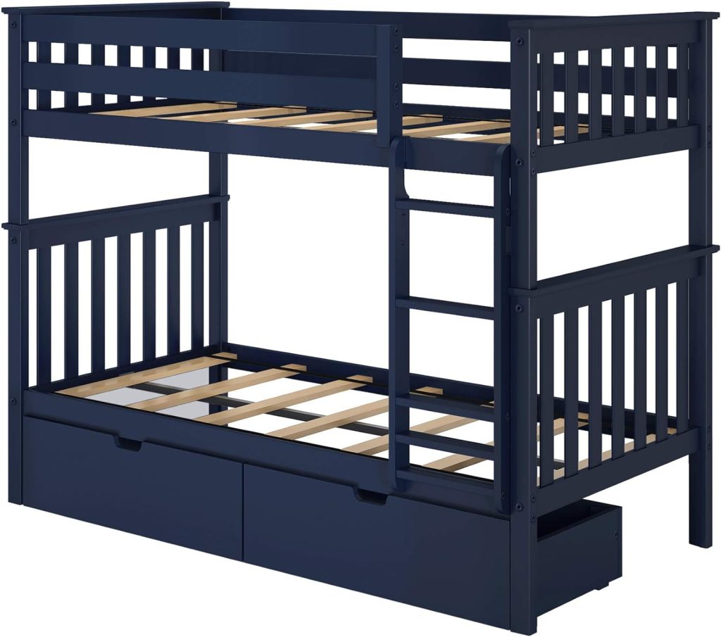 Max and Lily Twin Over Twin Bunk Bed In Blue With Storage - Image 3