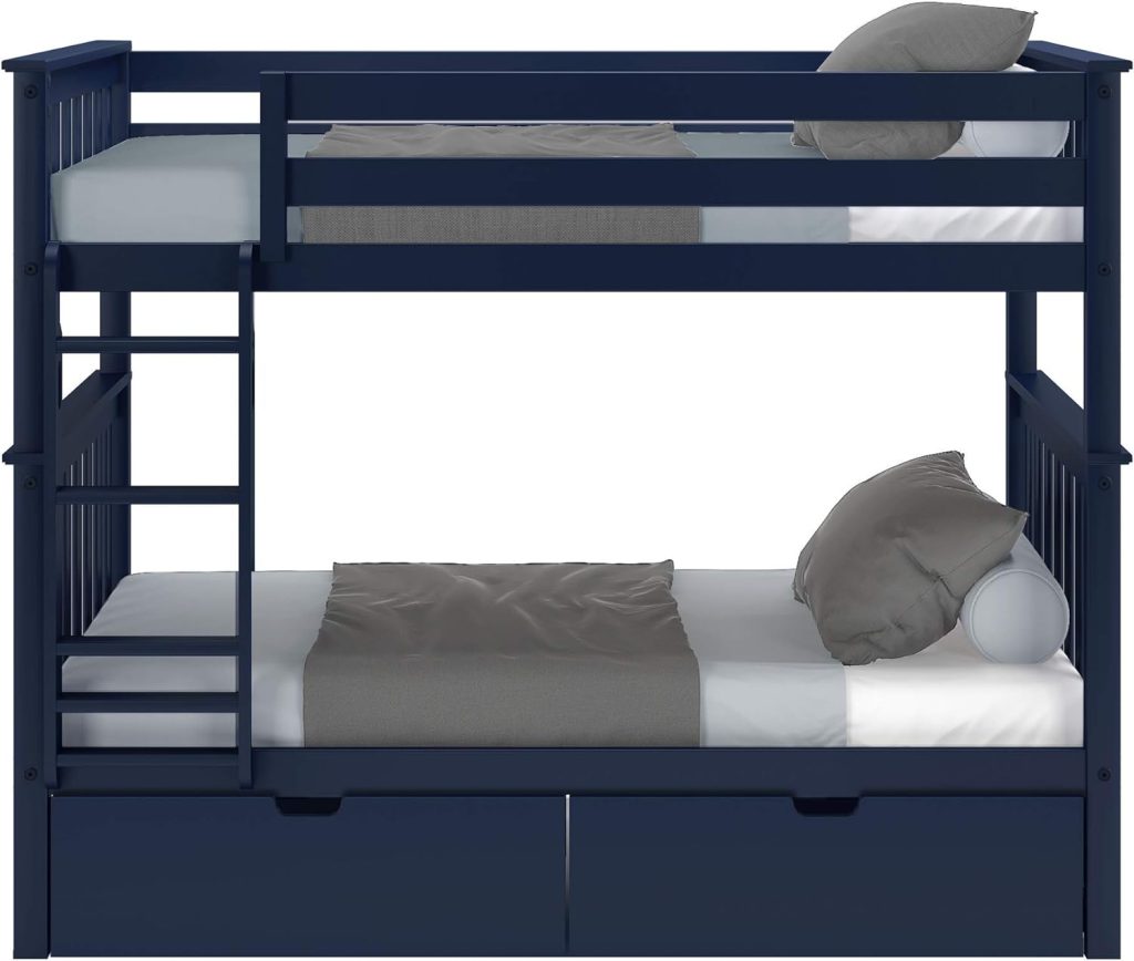 Max and Lily Twin Over Twin Bunk Bed In Blue With Storage - Image 4