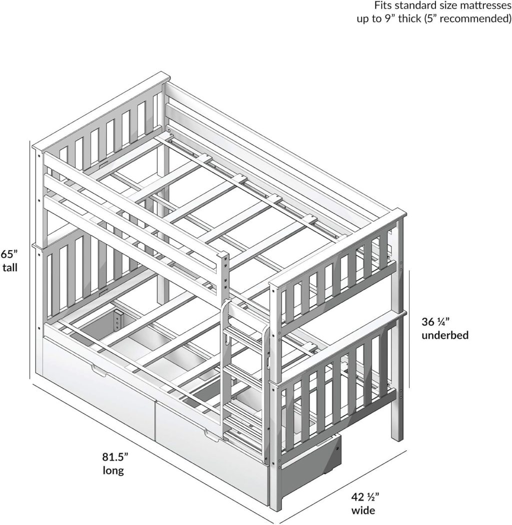Max and Lily Twin Over Twin Bunk Bed In White With Storage - Image 8