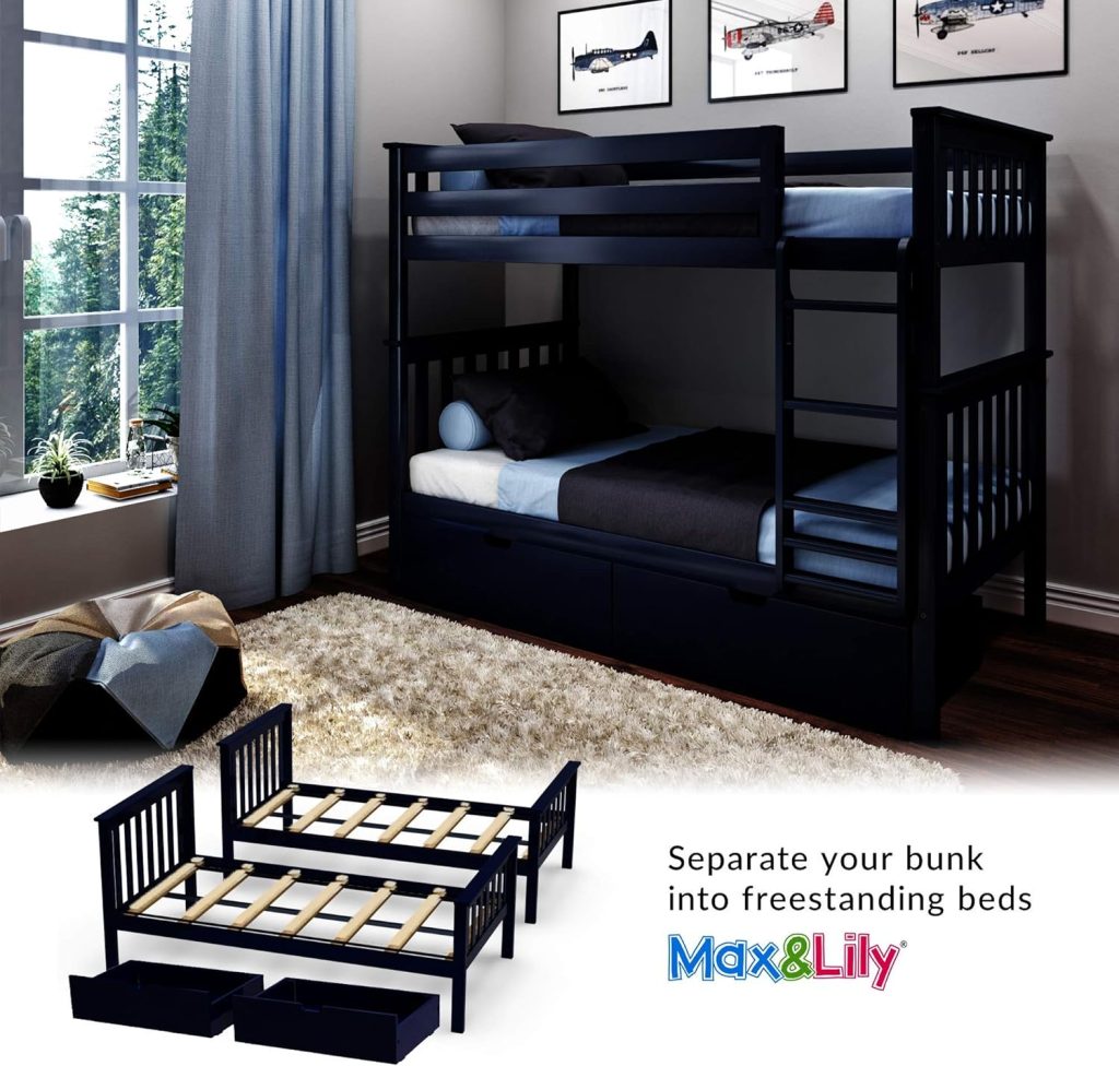 Max and Lily Twin Over Twin Bunk Bed In Blue With Storage - Image 7