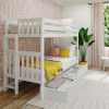Twin Bunk Bed In White with Ladder on End and Storage