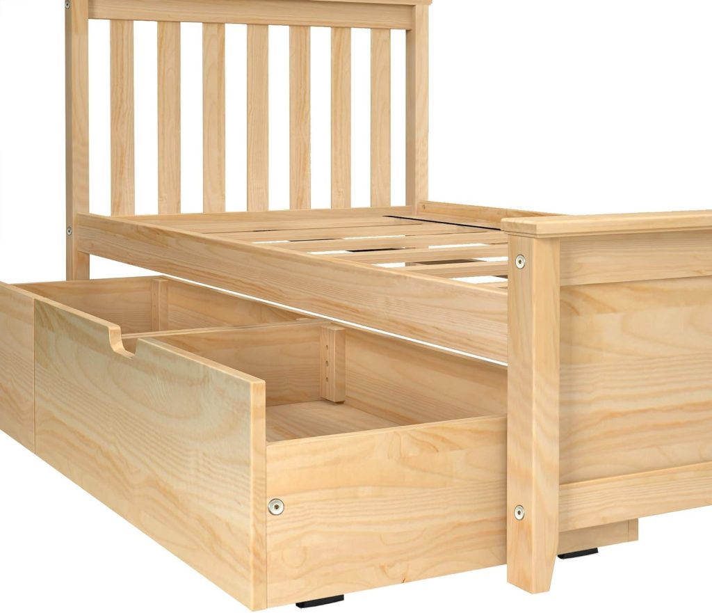Max and Lily Twin Bed with Slatted Headboard and Storage In Natural Finish - Image 2
