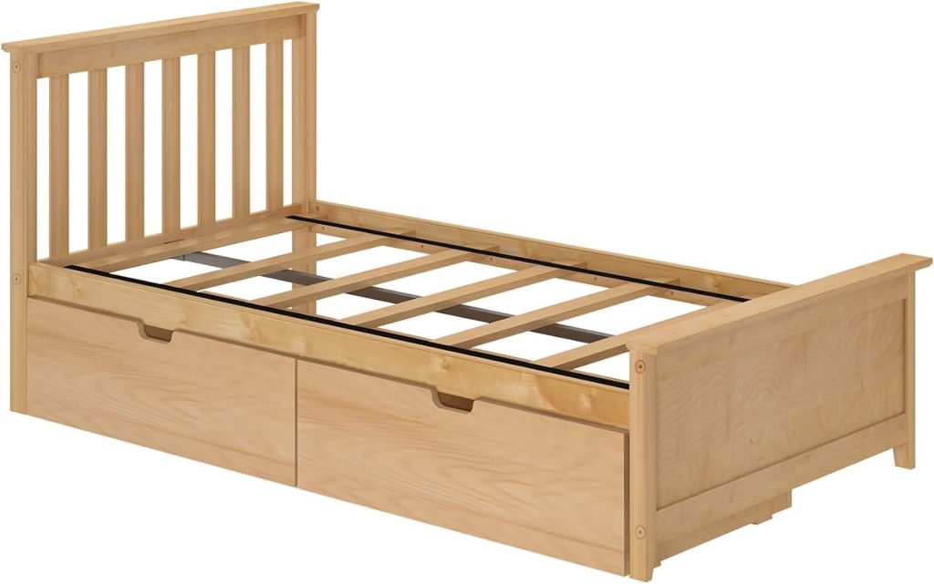 Max and Lily Twin Bed with Slatted Headboard and Storage In Natural Finish - Image 5