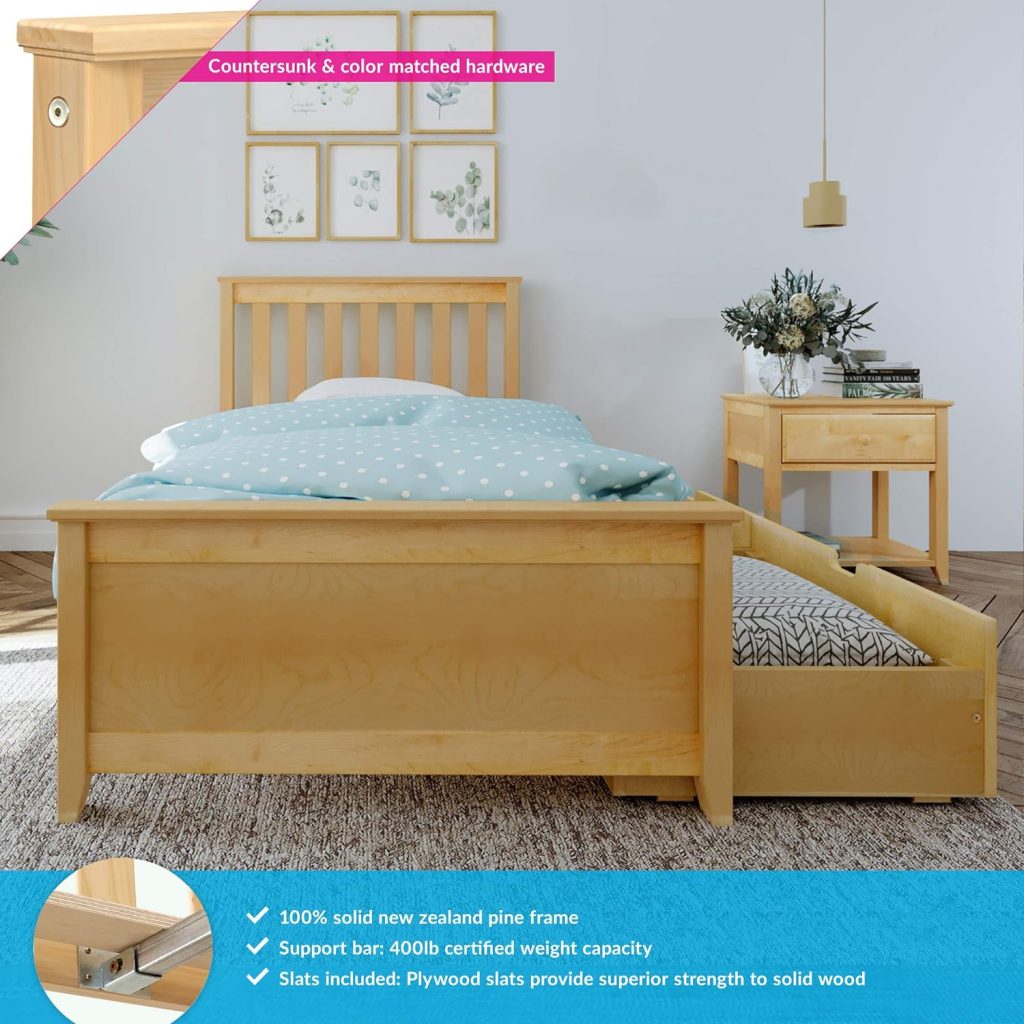 Max and Lily Twin Bed with Slatted Headboard and Storage In Natural Finish - Image 3