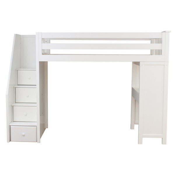 BRIGHTON WHITE / TWIN LOFT BED WITH STAIRS & DESK