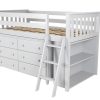 WINDSOR WHITE / TWIN LOW LOFT BED WITH DRESSER & BOOKCASE