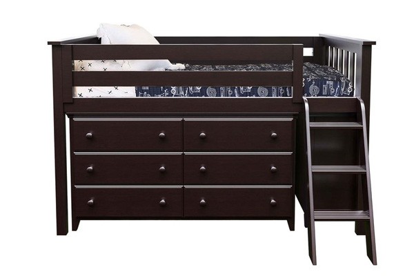 WINDSOR 1 ESPRESSO / TWIN LOW LOFT BED WITH DRESSERS