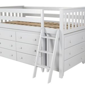 WINDSOR 1 WHITE / TWIN LOW LOFT BED WITH DRESSERS