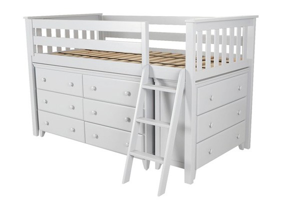 WINDSOR 1 WHITE / TWIN LOW LOFT BED WITH DRESSERS