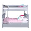 SOLID WOOD TWIN OVER FULL BUNK BED IN GREY WITH TRUNDLE BED