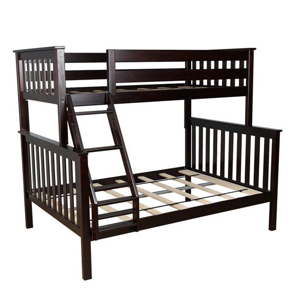SOLID WOOD TWIN OVER FULL BUNK BED IN ESPRESSO FINISH