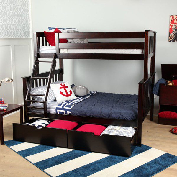 SOLID WOOD TWIN OVER FULL BUNK BED IN ESPRESSO WITH STORAGE