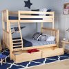 SOLID WOOD TWIN OVER FULL BUNK BED IN NATURAL WITH STORAGE