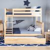 SOLID WOOD TWIN OVER FULL BUNK BED IN NATURAL WITH TRUNDLE BED