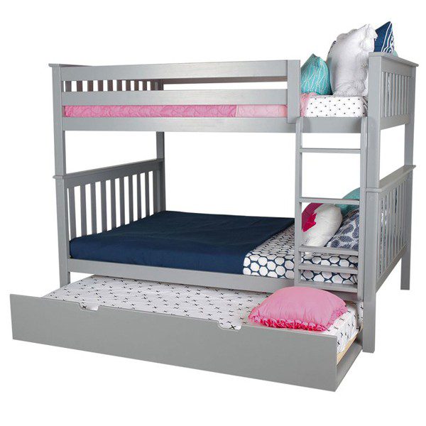 SOLID WOOD FULL OVER FULL BUNK BED IN GREY WITH TRUNDLE BED