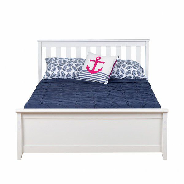 SOLID WOOD FULL SIZE PLATFORM BED IN WHITE FINISH WITH STORAGE