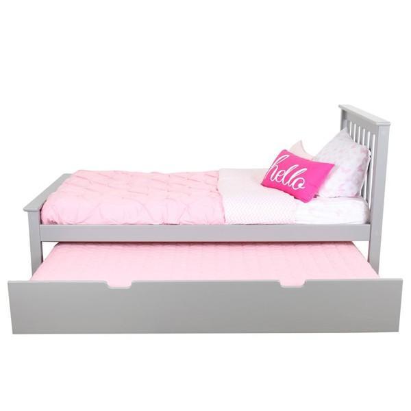 SOLID WOOD TWIN SIZE  PLATFORM BED IN GREY FINISH WITH TRUNDLE BED