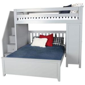 BRIGHTON 1 GREY / TWIN LOFT BED OVER FULL BED WITH STAIRS & DESK