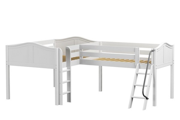 DUET / LOW CORNER LOFT BED / TWIN+DOUBLE WITH LADDERS