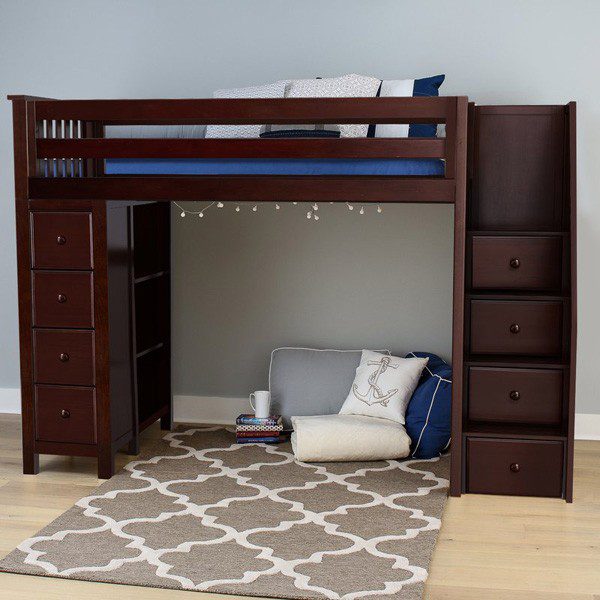 OXFORD ESPRESSO / TWIN LOFT BED WITH STAIRS & STORAGE