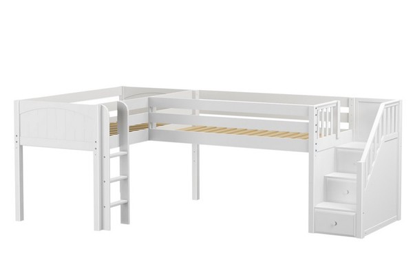 TANDEM / LOW CORNER LOFT BED / TWIN+TWIN WITH LADDER & STAIRS