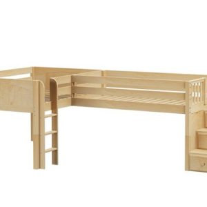 COUPLET / LOW CORNER LOFT BED / TWIN+DOUBLE WITH LADDER & STAIRS