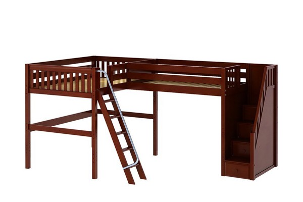 CREST / HIGH CORNER LOFT BED / TWIN+DOUBLE WITH LADDER & STAIRS
